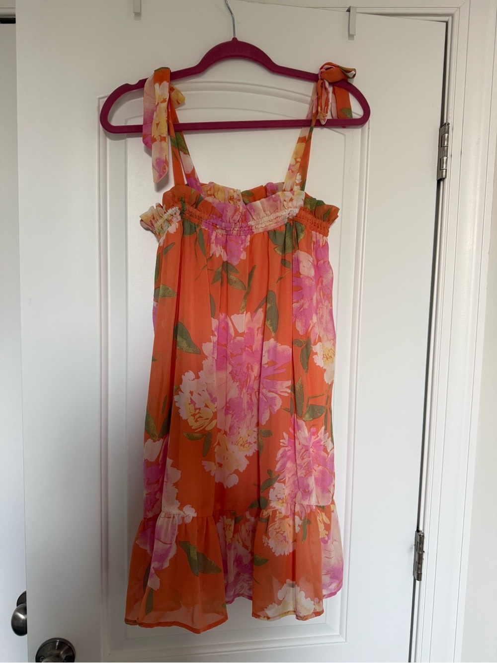 Floral Tie-Shoulder Chiffon Mini Dress
